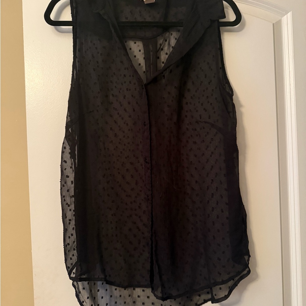 Sheer Black Polkadot Sleeveless Top